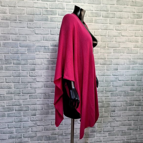 +Beryll Cashmere Serape Cape Shawl Wrap Open Front Poncho Ruana Raspberry OS - Picture 7 of 11
